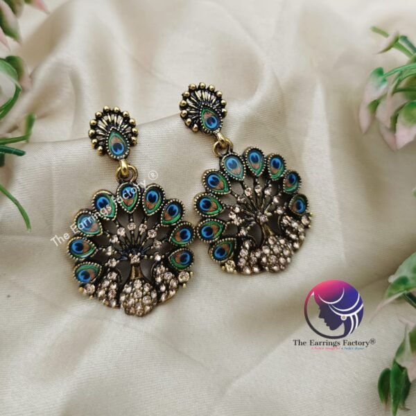 Classic Golden Peacock Stone Earrings - Image 2