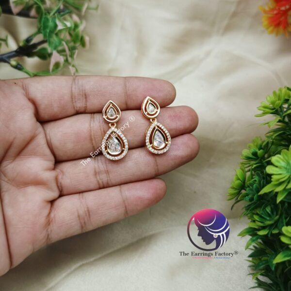 Traditional AD Stone Daily wear Golden Stone Earrings - Image 2
