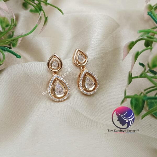 Traditional AD Stone Daily wear Golden Stone Earrings - Image 4