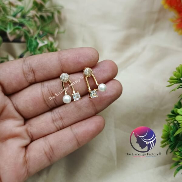 Traditional AD Stone Daily wear Golden Two wear Pearl Earrings - Image 4