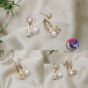 Traditional AD Stone Daily wear Golden Two wear Pearl Earrings
