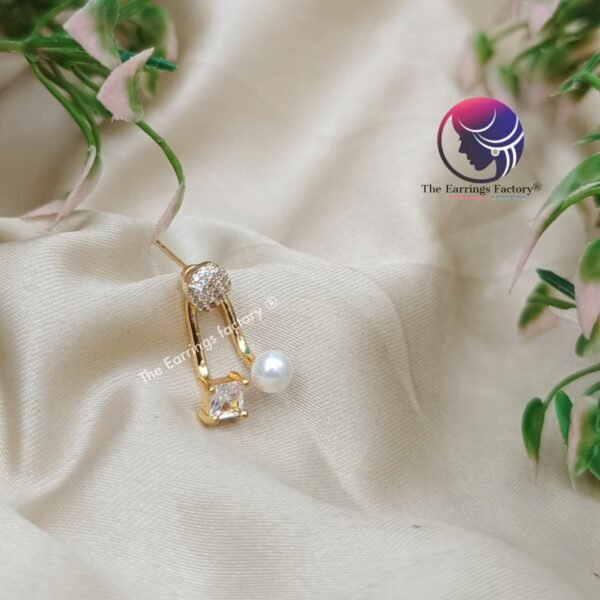 Traditional AD Stone Daily wear Golden Two wear Pearl Earrings - Image 2
