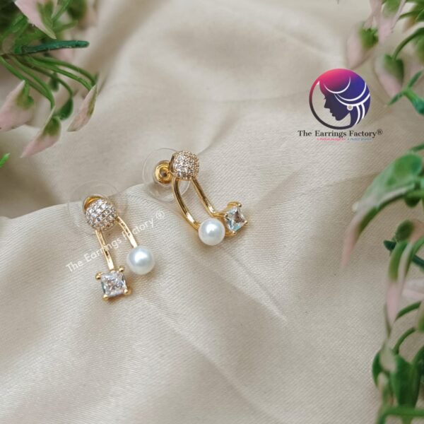 Traditional AD Stone Daily wear Golden Two wear Pearl Earrings - Image 3