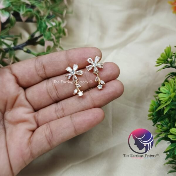 Traditional AD Stone Daily wear Golden Floral Earrings - Image 2