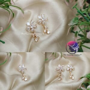 Traditional AD Stone Daily wear Golden Floral Earrings