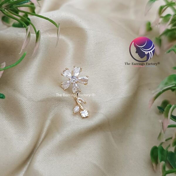 Traditional AD Stone Daily wear Golden Floral Earrings - Image 4