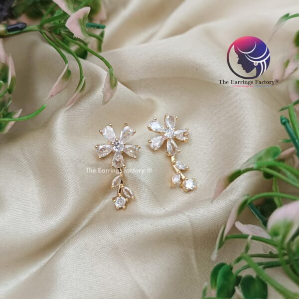 Traditional AD Stone Daily wear Golden Floral Earrings - Image 3