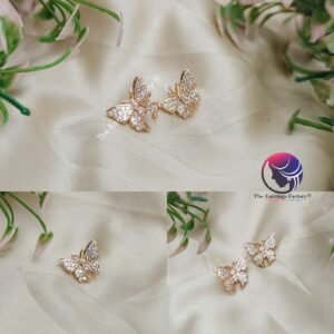 Traditional AD Stone Daily wear Golden Butterfly Studs