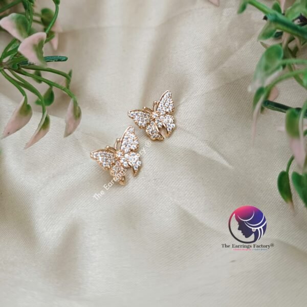Traditional AD Stone Daily wear Golden Butterfly Studs - Image 2