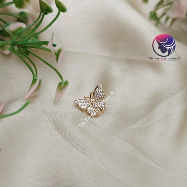 Traditional AD Stone Daily wear Golden Butterfly Studs - Image 3