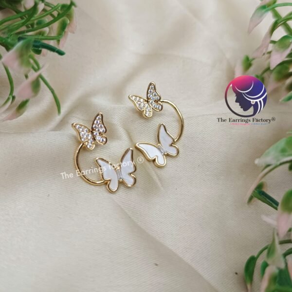 Traditional AD Stone Daily wear Golden Butterfly Studs - Image 3