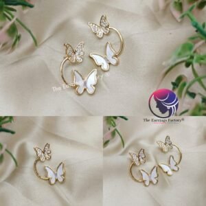 Traditional AD Stone Daily wear Golden Butterfly Studs