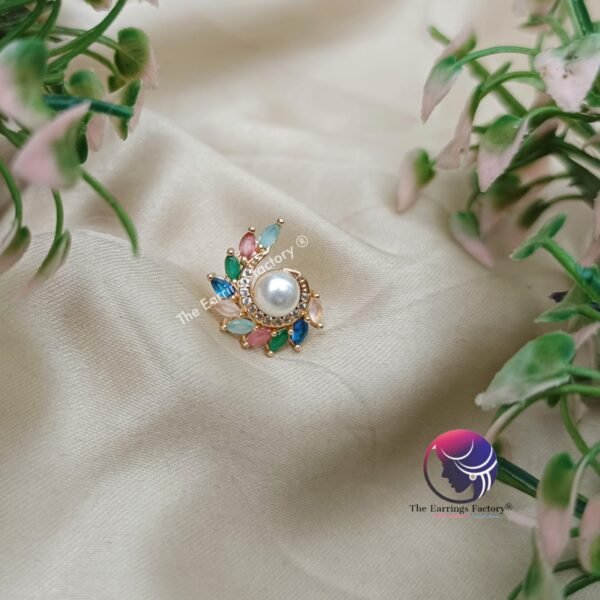 Traditional Daily wear Golden Multi Stone Pearl Studs - Image 2