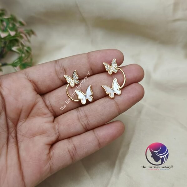 Traditional AD Stone Daily wear Golden Butterfly Studs - Image 4