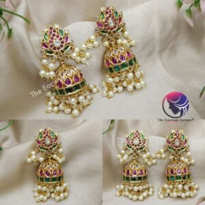 Traditional Antique Kemp Stone Pearl Beads Jhumka