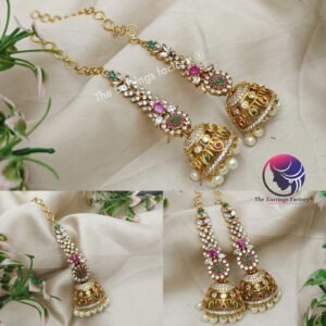 Traditional Antique AD Stone Premium Jhumka with Chain