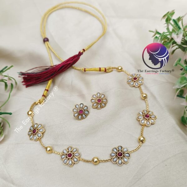 Trending Antique Floral Stone Neckset with Earrings - Image 2
