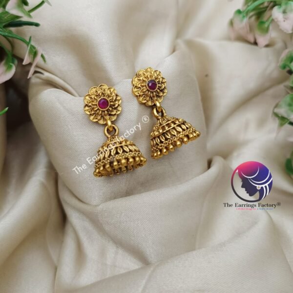 Traditional Antique Floral Stone Jhumka - Image 3