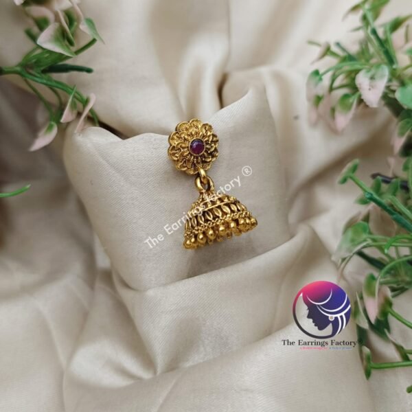 Traditional Antique Floral Stone Jhumka - Image 2