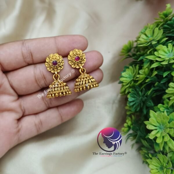 Traditional Antique Floral Stone Jhumka - Image 4