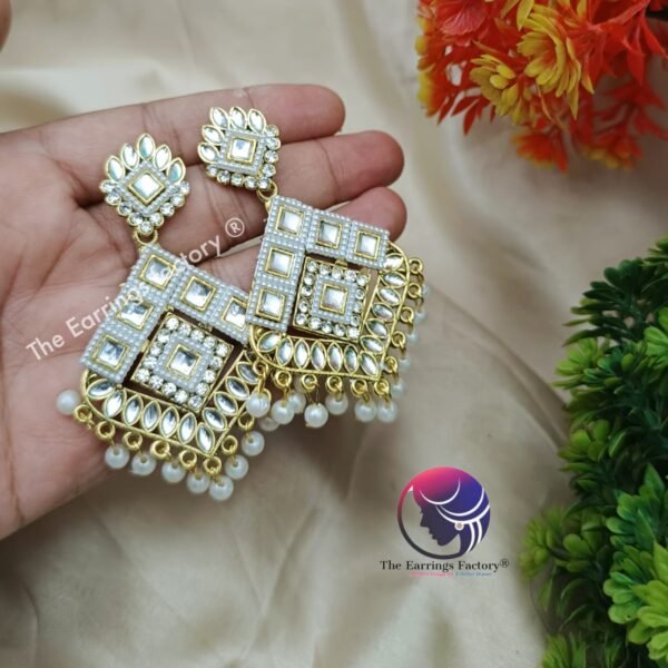 Weightless Kundan Pearl | wedding | Party wear Earrings - Image 3