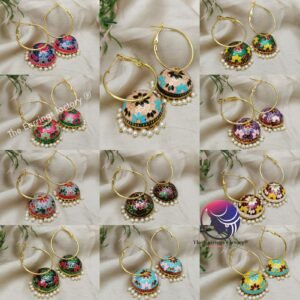 Trending Weightless Hand Painting Meenakari Golden Hoop jhumka