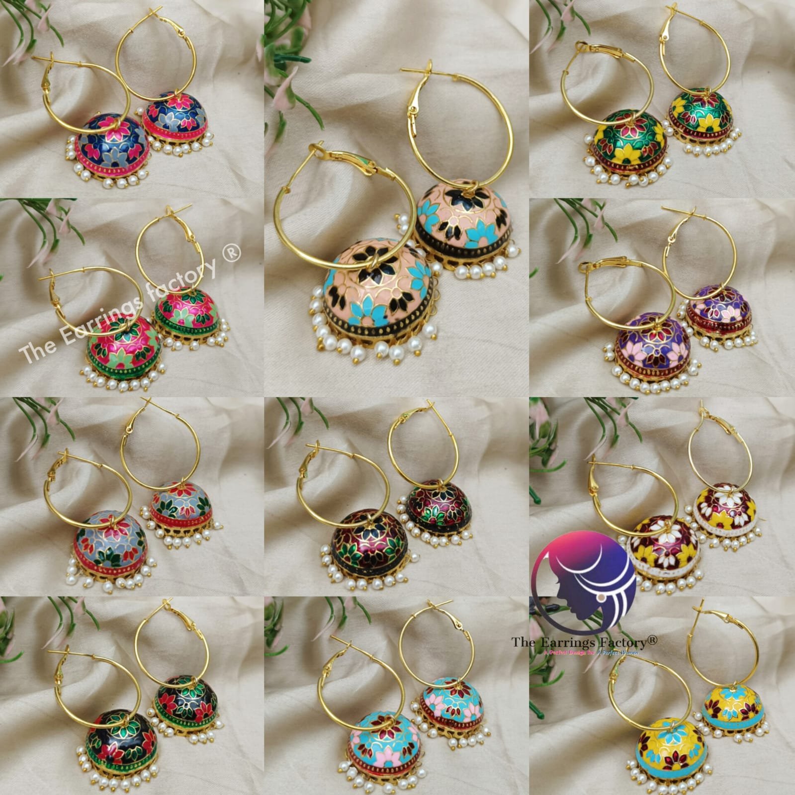 Trending Weightless Hand Painting Meenakari Golden Hoop jhumka