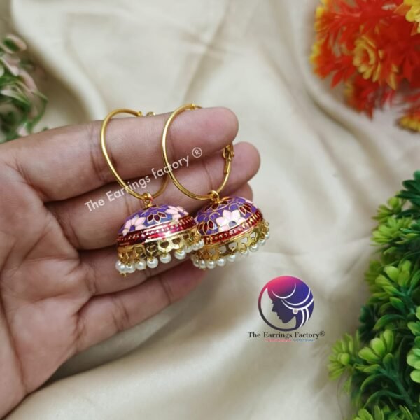 Trending Weightless Hand Painting Meenakari Golden Hoop jhumka - Image 2