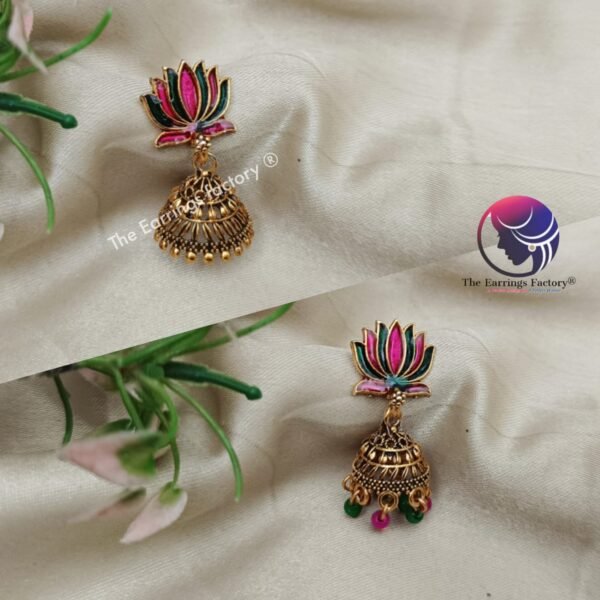Traditional Golden Lotus Jhumka - Image 2