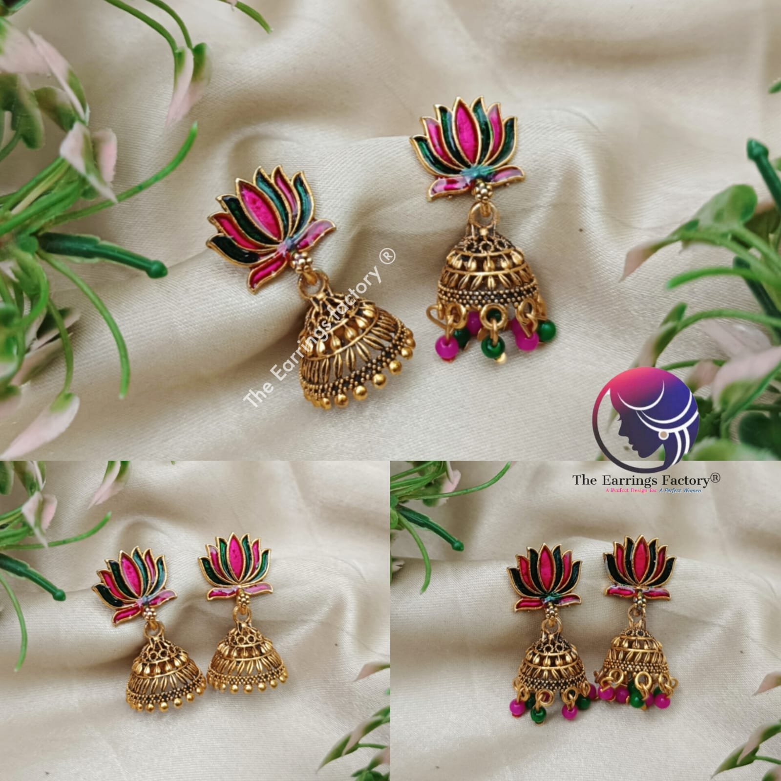 Traditional Golden Lotus Jhumka
