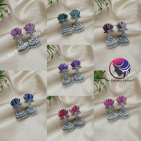 Traditional Silver Lotus Jhumka - Image 2