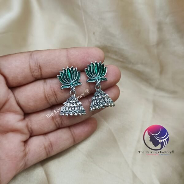 Traditional Silver Lotus Jhumka - Image 3