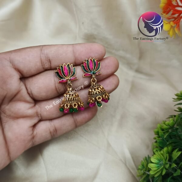 Traditional Golden Lotus Jhumka - Image 4