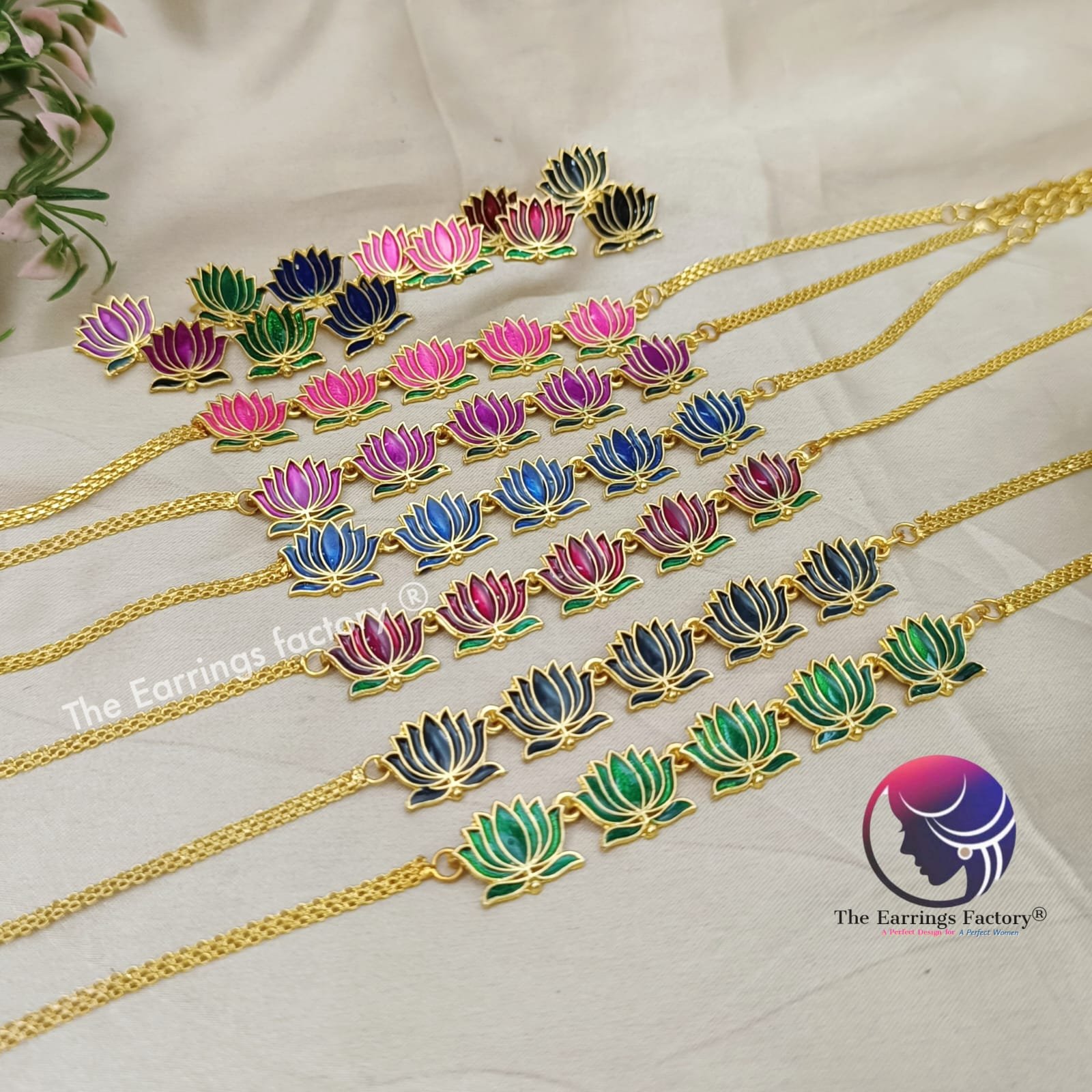 Trending Golden Lotus Choker With Earrings