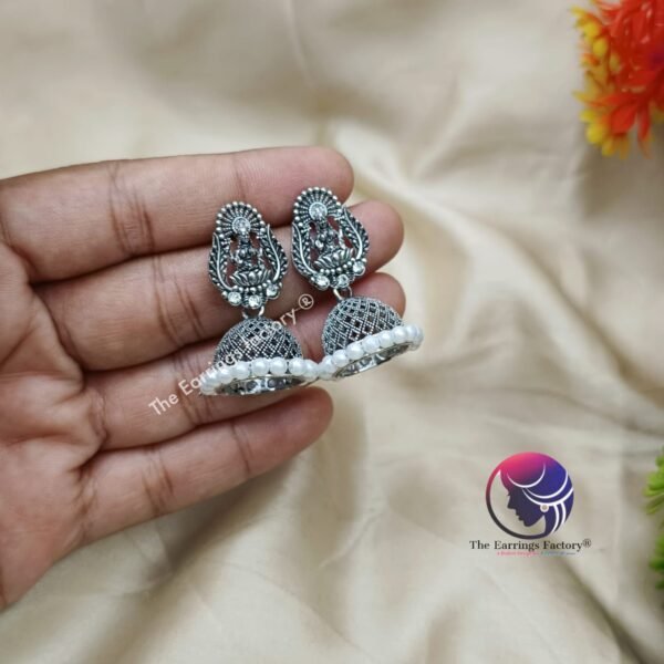 Traditional Golden | Silver Lakshmi Temple Jhumka - Image 4