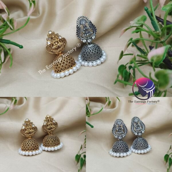 Traditional Golden | Silver Lakshmi Temple Jhumka