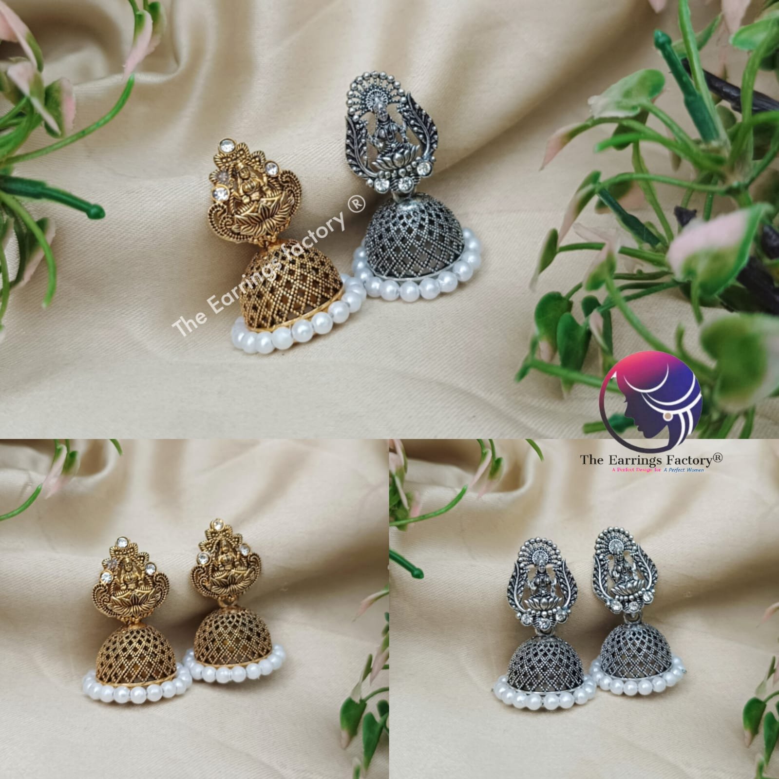 Traditional Golden | Silver Lakshmi Temple Jhumka