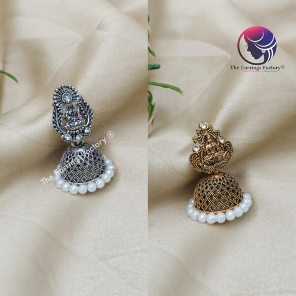 Traditional Golden | Silver Lakshmi Temple Jhumka - Image 2