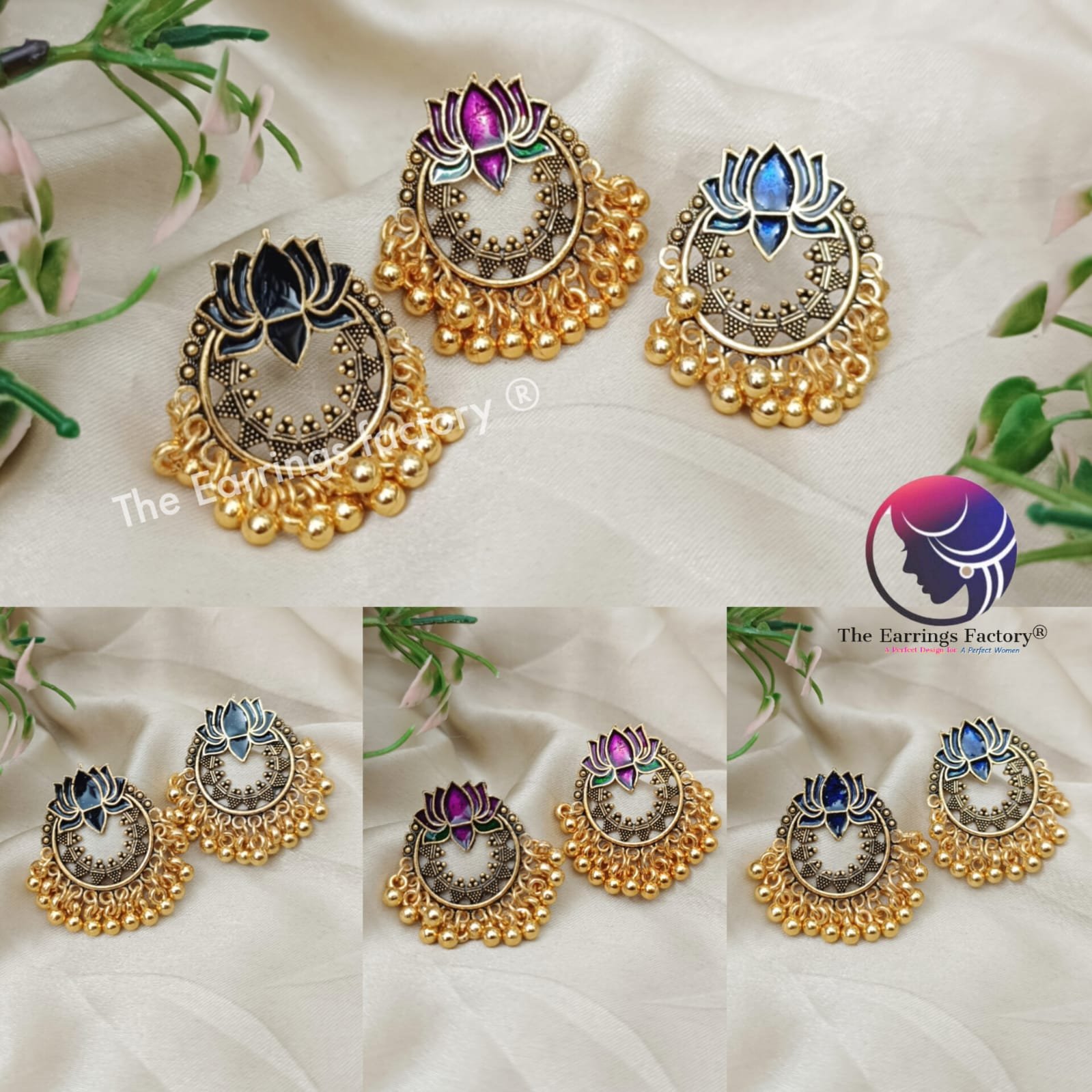 Traditional Golden Beads Lotus Studs