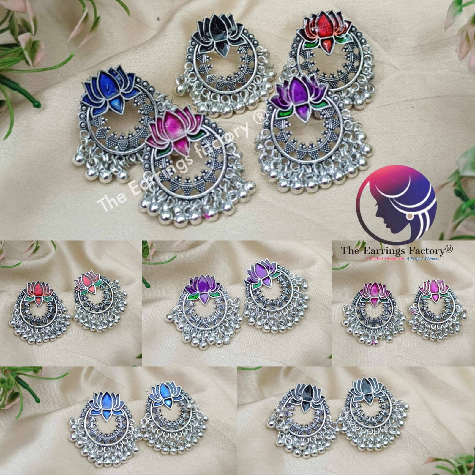 Traditional Silver Beads Lotus Studs