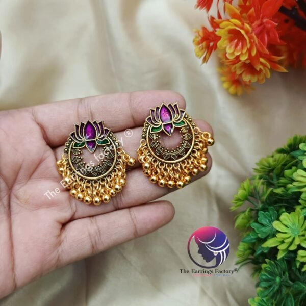 Traditional Golden Beads Lotus Studs - Image 3