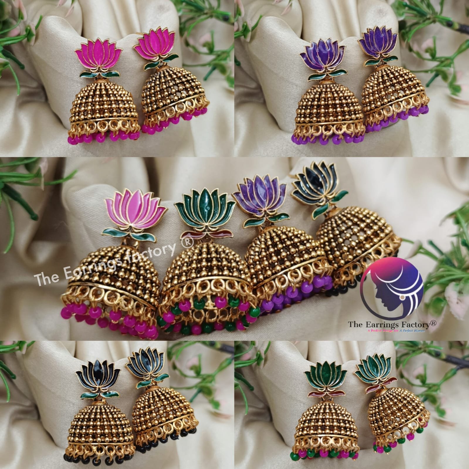 Traditional Golden Colourful Lotus Jhumka