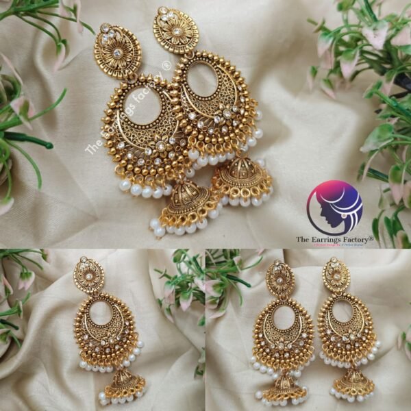 Traditional Golden White Stone Long Jhumka
