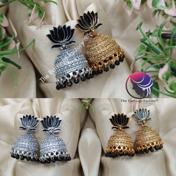 Traditional Golden | silver Black Lotus Jhumka