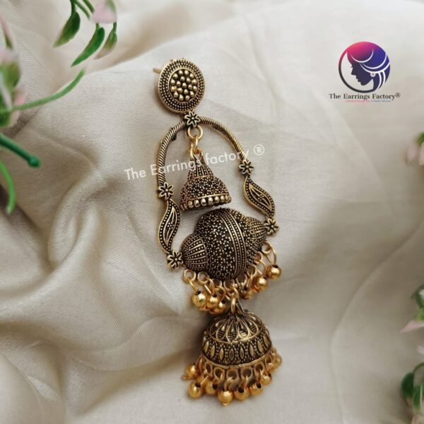 Classic Golden Metal Beads Long Jhumka - Image 3