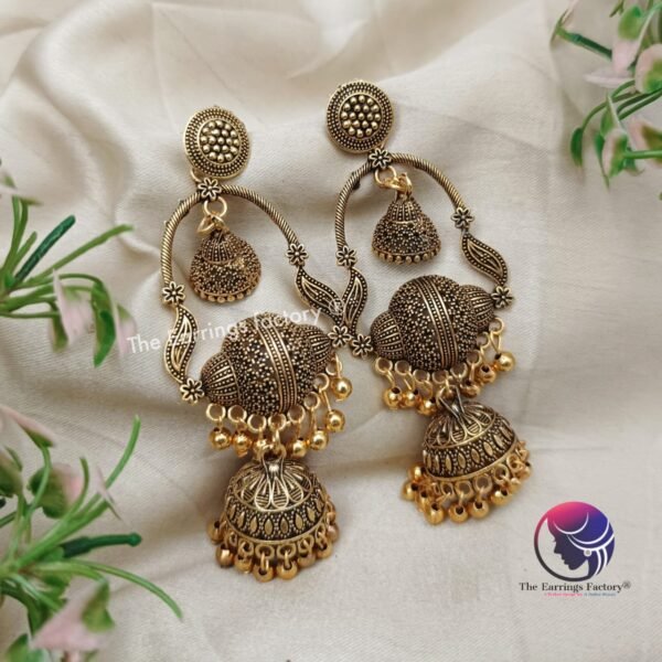 Classic Golden Metal Beads Long Jhumka - Image 4