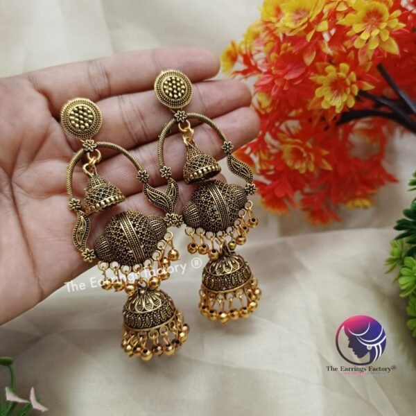 Classic Golden Metal Beads Long Jhumka - Image 2