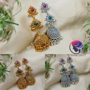 Traditional Golden | Silver Multi Stone Long Jhumka