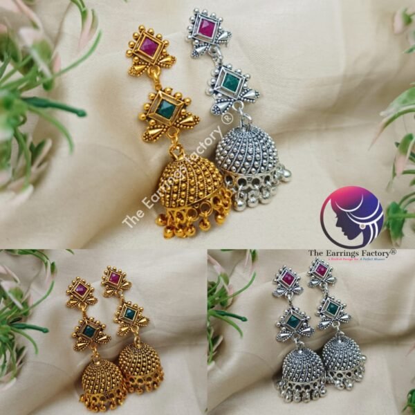 Traditional Golden | Silver Multi Stone Long Jhumka