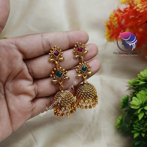 Traditional Golden | Silver Multi Stone Long Jhumka - Image 3